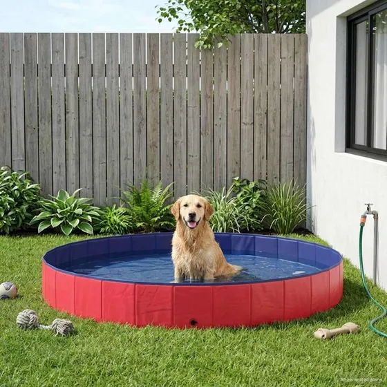 vidaXL Hundepool Ø300 x 38 cm Rød i Tyk PVC