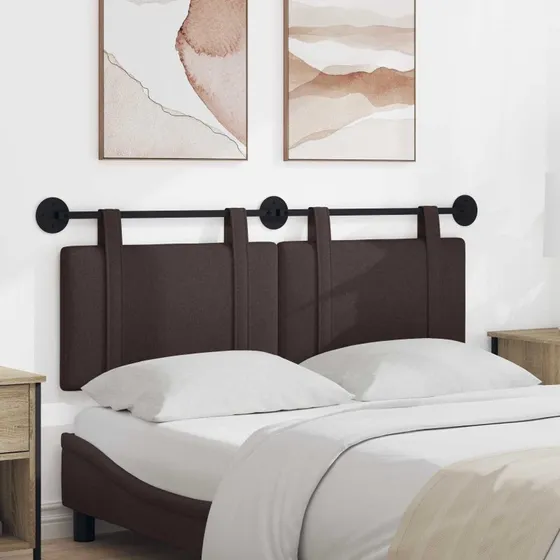 vidaXL Hængende sengegavl i mørk brun stof, 130 × 55 cm