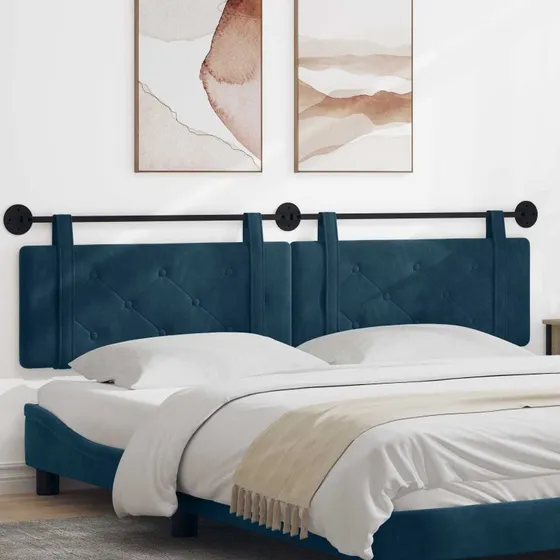 vidaXL Hængende sengegavl i blå fløjl med knap-tufted mønster