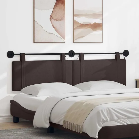vidaXL Hængende sengegavl i mørk brun stof med LED-lys, 190 × 55 cm