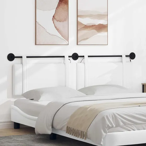 vidaXL Hængende sengegavl i hvidt stof med LED-lys, 190 x 55 cm