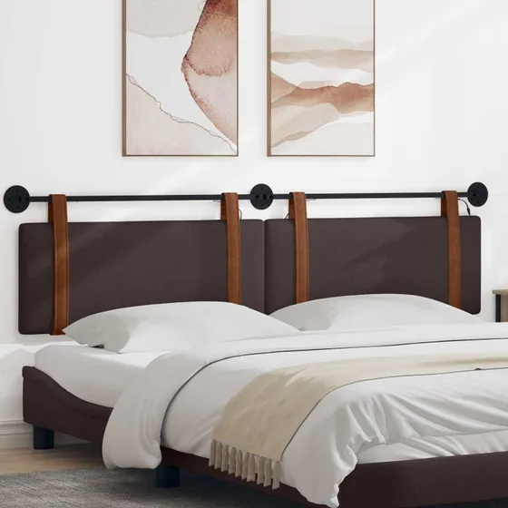 vidaXL Hængende sengegavl med LED-lys, Mørk Brun Antik PU, 210×55 cm
