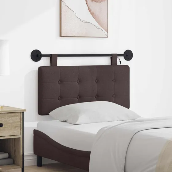 vidaXL Hængende sengegavl med LED-lys, mørk brun stof, 100 × 55 cm