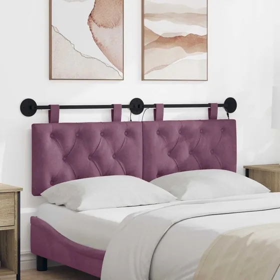 vidaXL Hængende sengegavl i lilla fløjl med LED-lys, 130 x 55 cm