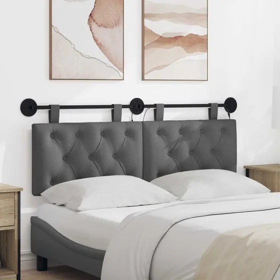 vidaXL Hængende sengegavl med LED-lys, mørkegrå stof, 150x55 cm