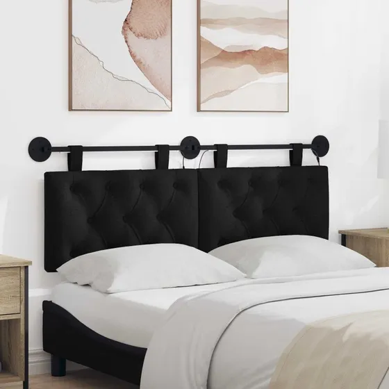 vidaXL Hængende sengegavl med LED-lys, sort stof, 150 × 55 cm