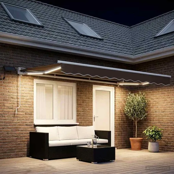 vidaXL Manuel markise med LED-lys, Gråbrun, 4,5 × 3 m