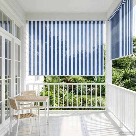 vidaXL Udendørs rulleskærm 165x230 cm - Blå/Hvid Stribet HDPE