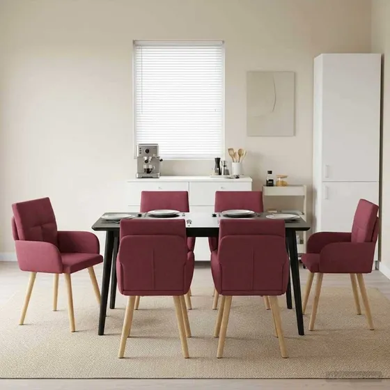 vidaXL Spisestole 6 stk. Vinrød Stof med Armlæn 60x56x96 cm