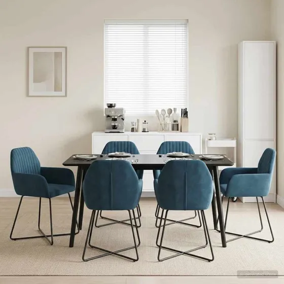 vidaXL Spisestole 6 stk. Fløjl Blå 55 x 50 x 84 cm