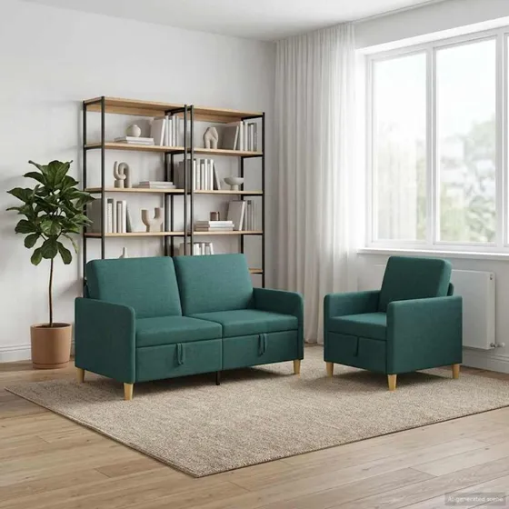 vidaXL Sofa sæt med opbevaring - 2 stk. - Mørkegrøn Polyester