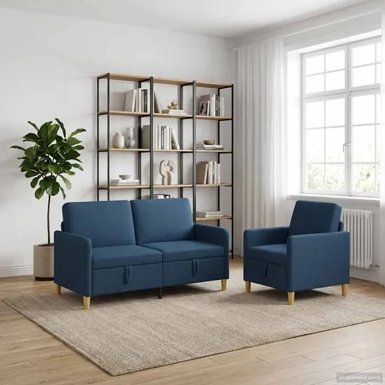 vidaXL Sofa sæt med opbevaring, 2 stk., blå polyester