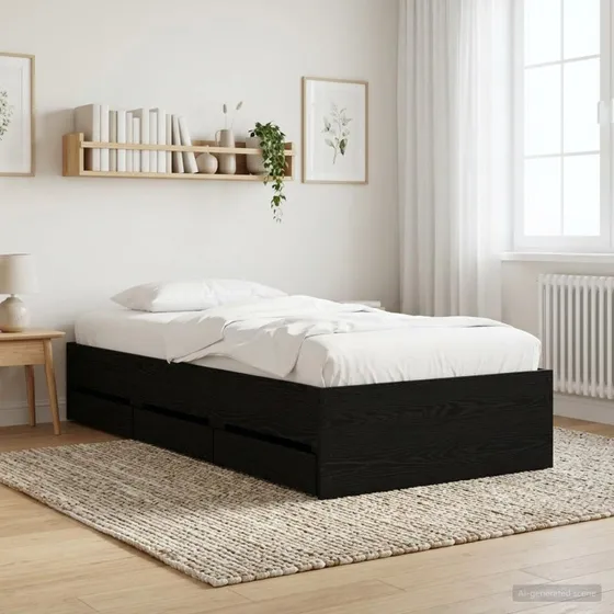vidaXL Sengestel med opbevaring i sort eg, 80x200 cm