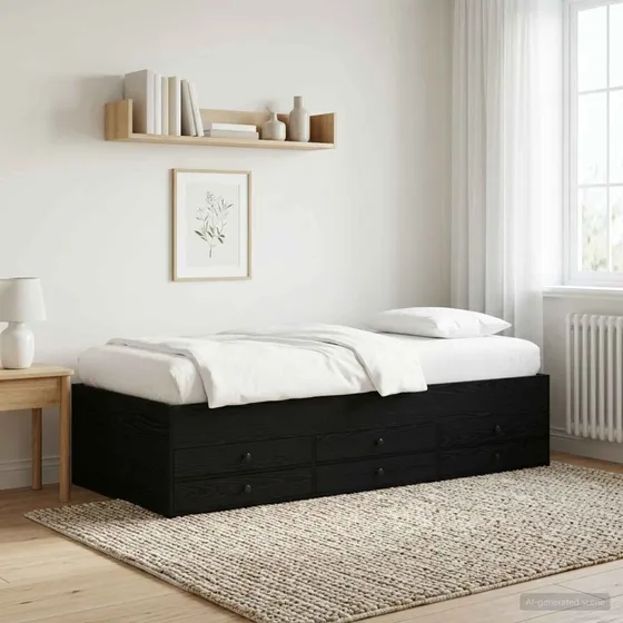 vidaXL Sengestel med opbevaring, Sort eg, 80 x 200 cm