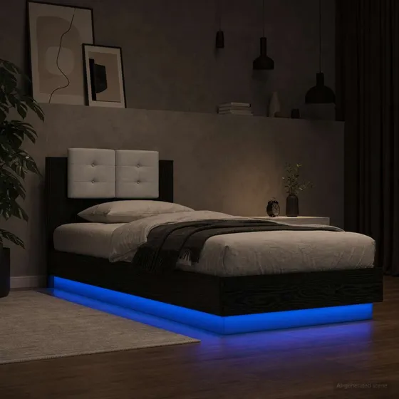 vidaXL Sengestel med LED-lys i sort eg