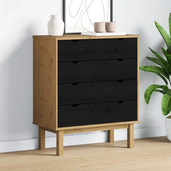 vidaXL OTTA Skuffeskab Sort i Massivt Fyrretræ, 76,5 x 39,5 x 90 cm