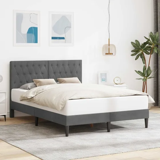 vidaXL Sengestel med hovedgærde Mørkegrå Fløjl 120 x 190 cm