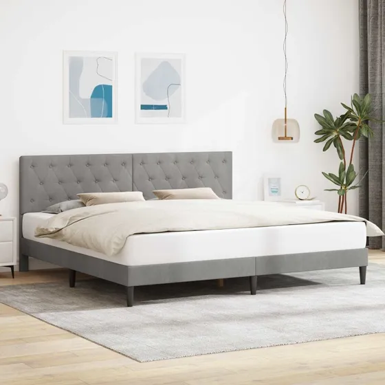 vidaXL Sengestel med hovedgærde i lysegrå fløjl, 180 x 200 cm