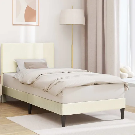 vidaXL Sengestel med hovedgærde i cordfløjl, creme, 90 x 200 cm