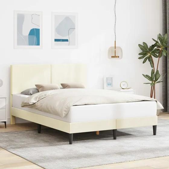 vidaXL Sengestel med hovedgærde i cordfløjl, creme, 120 x 200 cm