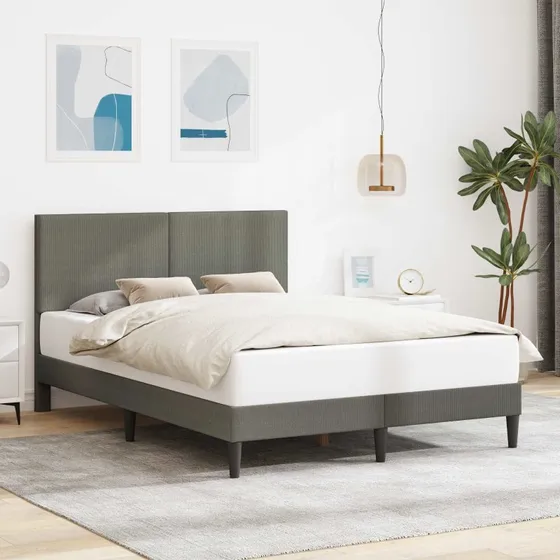 vidaXL Sengestel med hovedgærde Lysegrå Cordfløjl 160 x 200 cm