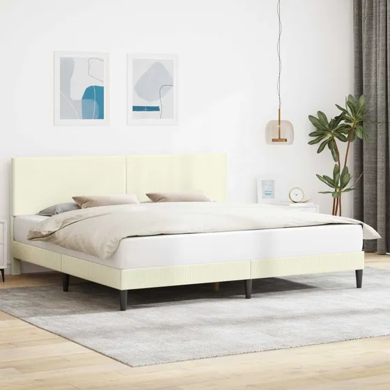 vidaXL Sengestel med hovedgærde i cremefarvet velour, 200 x 200 cm