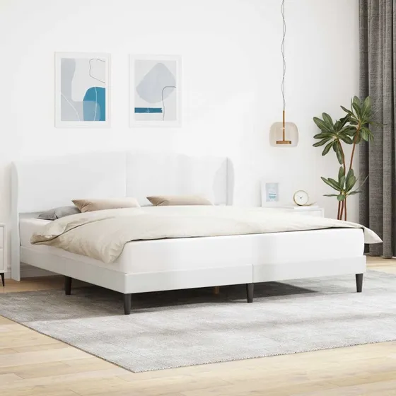 vidaXL Sengestel med hovedgærde i hvidt kunstlæder 180 x 200 cm
