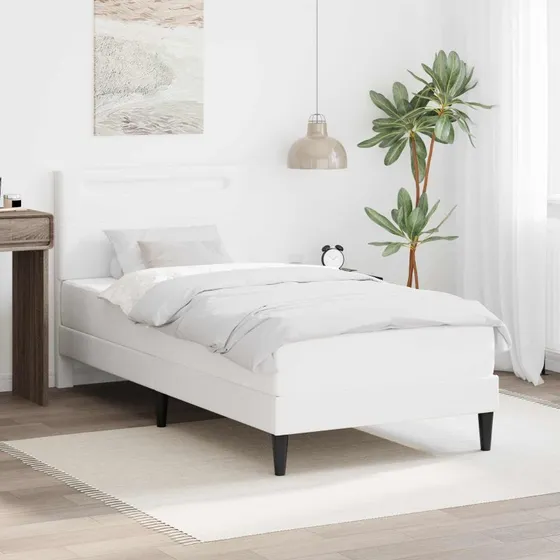 vidaXL Sengestel med LED-lys, hvid kunstlæder, 90 x 190 cm