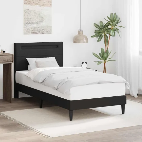 vidaXL Sengestel med LED-lys, sort kunstlæder, 90 x 200 cm