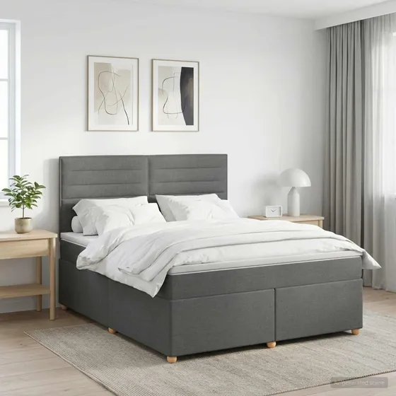 vidaXL Boxmadras med topmadras Mørkegrå 140 x 190 cm