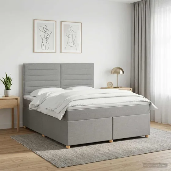 vidaXL Boxmadras med topmadras Lysegrå 160 x 200 cm