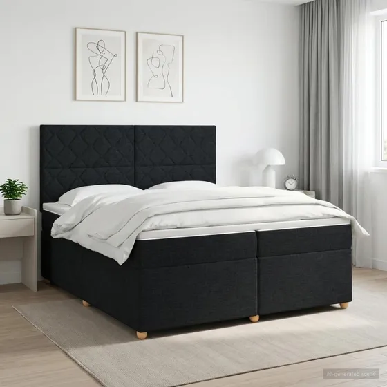 vidaXL Boxmadras med topmadras og hovedgærde, Sort, 200 x 200 cm