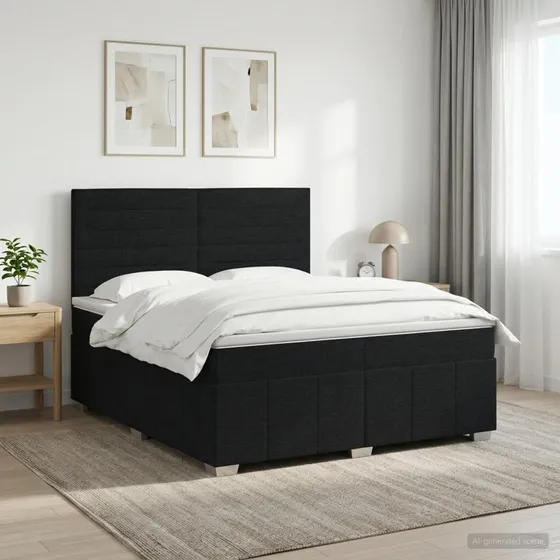 vidaXL Boxmadras med topmadras og hovedgærde, Sort, 140 x 200 cm