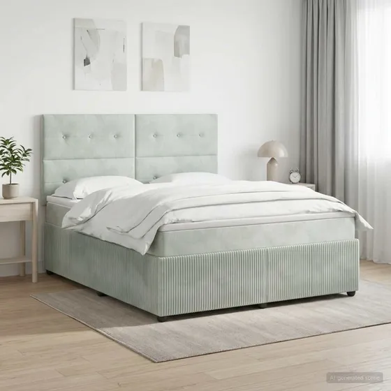 vidaXL Boxmadras med topmadras Lysegrå 180 x 200 cm Fløjl