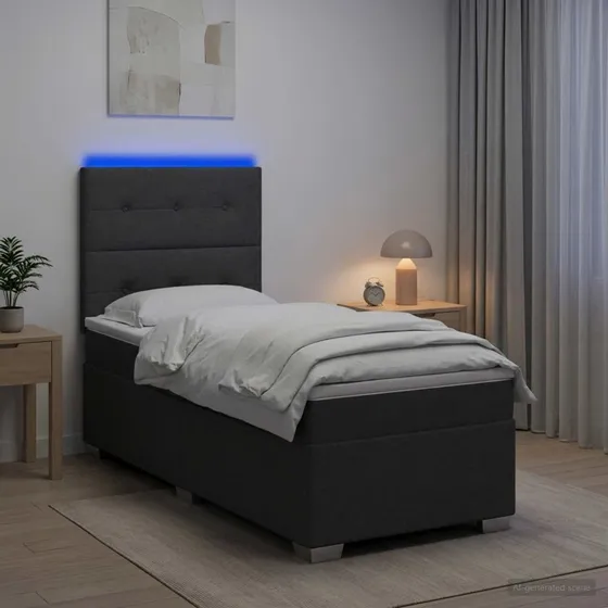 vidaXL Boksmadras med topmadras og LED - Mørkegrå 80 x 200 cm