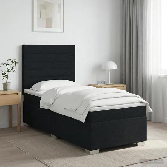 vidaXL Boksmadras med topmadras og LED-hovedgærde, Sort, 90x190 cm