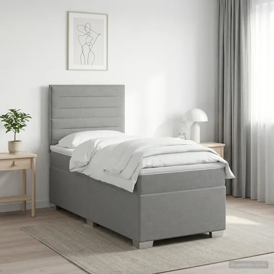 vidaXL Boxmadras med topmadras og LED - Lysegrå - 100 x 200 cm