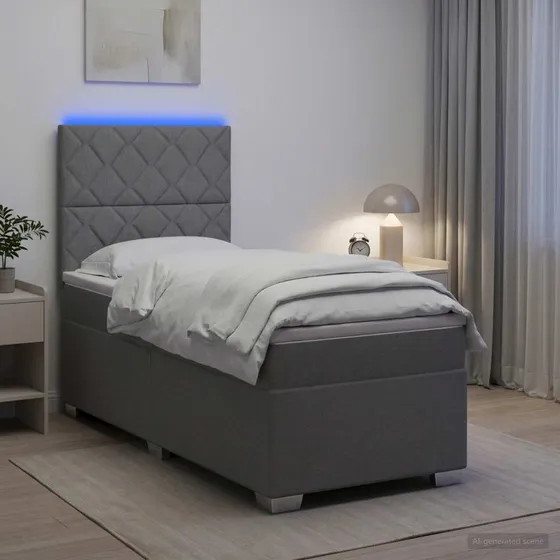 vidaXL Boxmadras med topmadras og LED - Lysegrå - 100 x 200 cm