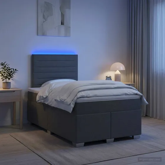 vidaXL Boksmadras med topmadras og LED-lys, Mørkegrå, 120x200 cm