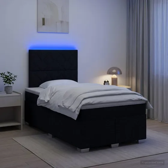 vidaXL Boksmadras med topmadras og LED-hovedgærde, Sort, 120x200 cm