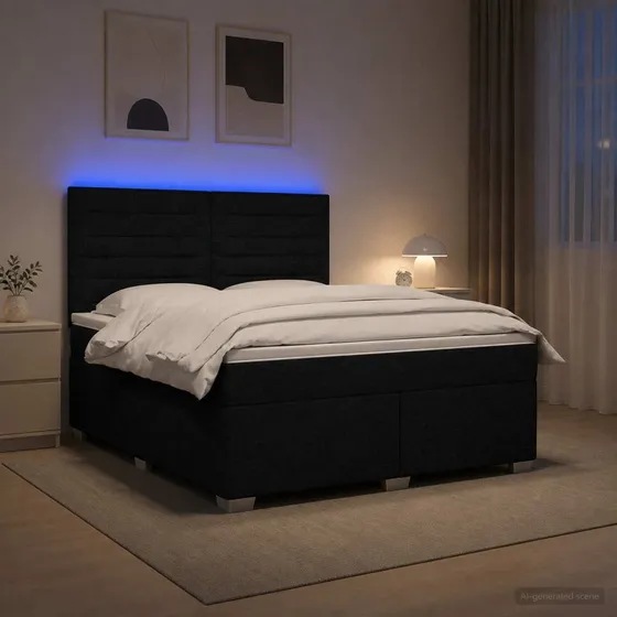 vidaXL Boxmadras med topmadras og hovedgærde, Sort, 140 x 200 cm