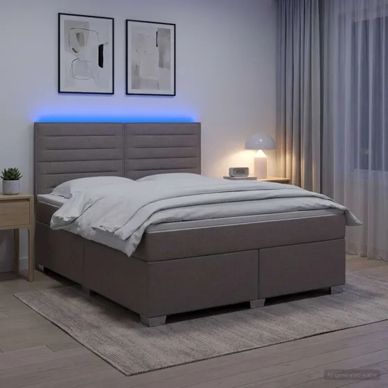 vidaXL Boksmadras med topmadras og LED, Gråbrun, 140 x 200 cm