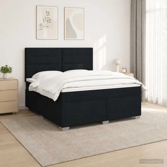 vidaXL Boxmadras med topmadras og hovedgærde, Sort, 160 x 200 cm