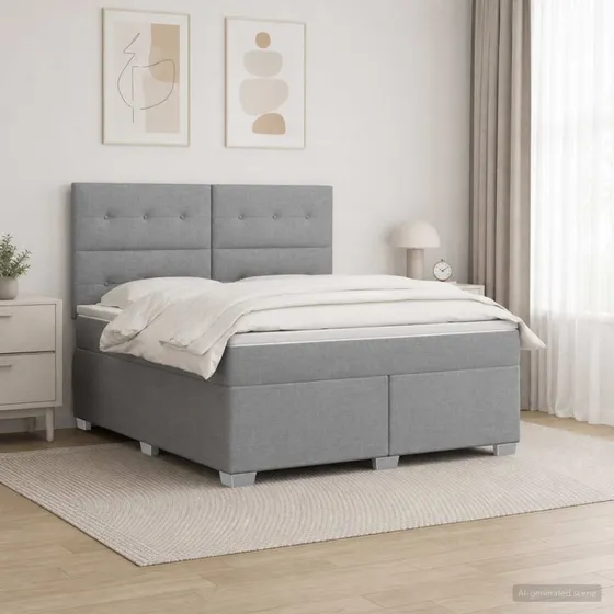 vidaXL Boxmadras med topmadras, LED & Hovedgavl, Lysegrå, 180x200 cm