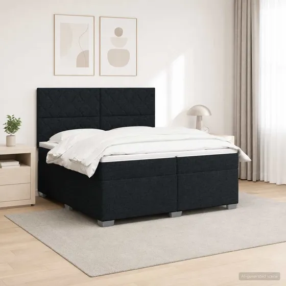 vidaXL Boxmadras med topmadras og LED-lys, Sort, 200 x 200 cm
