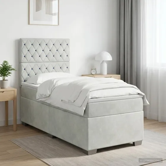 vidaXL Boxmadras med topmadras Lysegrå Fløjl 80 x 200 cm