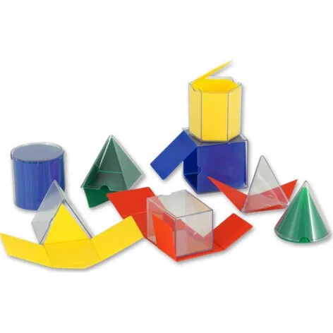 Rumgeometriske modeller, 2 i 1 - 16 stk. farvede og gennemsigtige