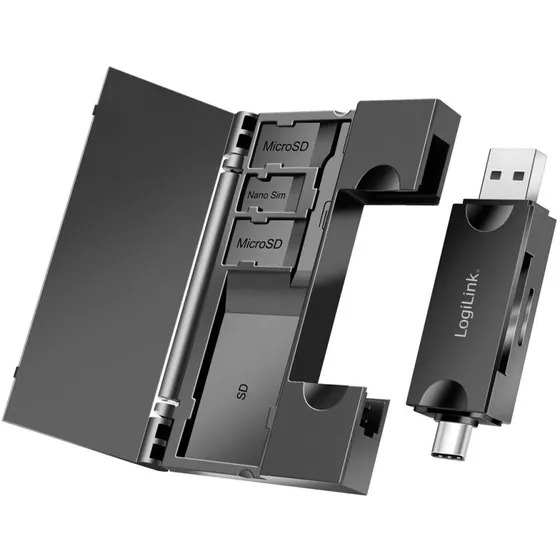 LogiLink USB-C/USB-A Kortlæser til SD & microSD med etui