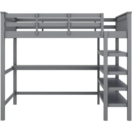 Hems i massivt fyrretræ med skrivebord og opbevaring - 140x200 cm