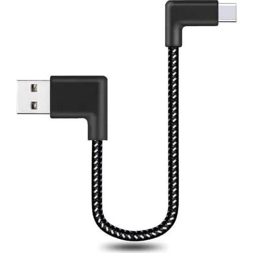 Vinklet USB-C til USB-A opladerkabel, 20 cm, Sort